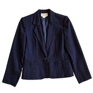 NORDSTROM TOWN SQUARE Preppy Tailored Dk Navy Blue Lined Blazer Jacket Women's 8